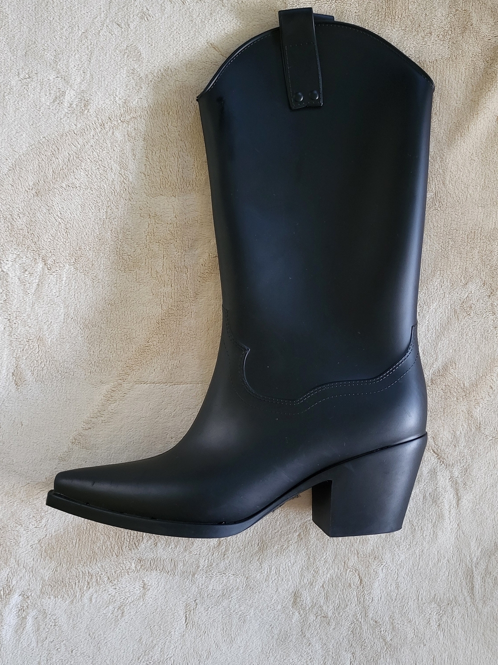 SHEIN Black Western-Style Block Heel Rain Boot